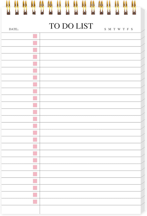 To Do List Notepad, Undated Daily Planner with Checklist, Spiral Waterproof Cover, Pink, 52 Sheets, 5.5"*8.3" A5 Size
