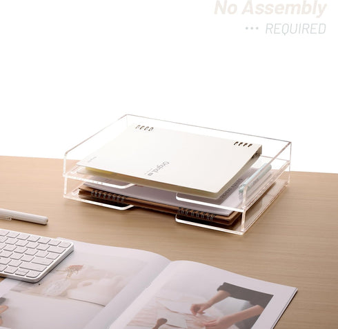 SANRUI Desk Organizer Tray, 2 Tier Acrylic Paper Organizer, Clear Letter Tray, Stackable Paper Sorter for Office Home