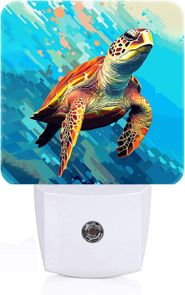 FSHVQKD Watercolor Wild Turtle Night Light,Plug Into Wall for Boys Girls Bedroom Decorative