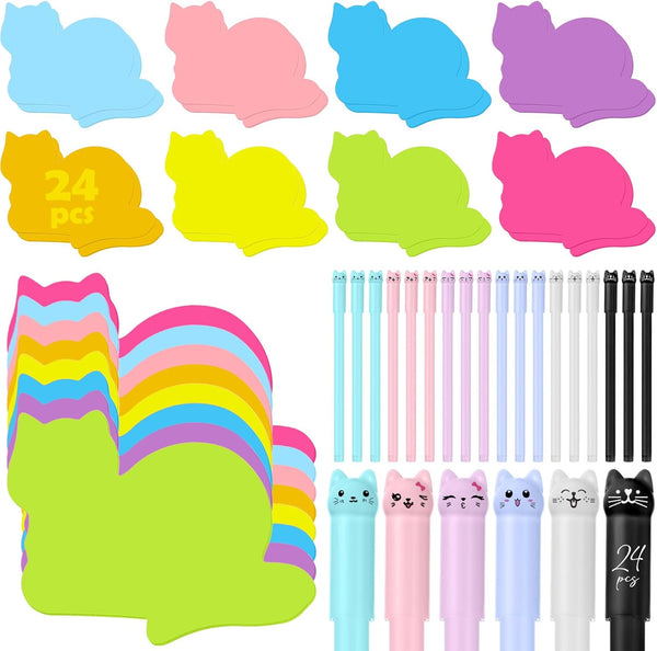Cat Stationery Set / 720 Sheets Cat Sticky Notes with 24 Pcs Cat Pens / Cute Cat Office Supplies for School and Gifts