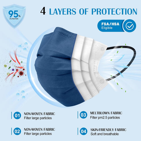 100 Pack 4 Disposable Face Mask For Adults - Travel Essentials, Individually Wrapped, Ply Protection,Safety Masks