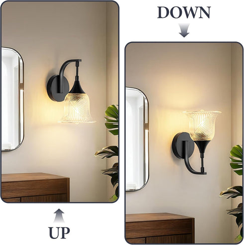 1-Light Kitchen(E26 Black Wall Light,Bathroom Wall Sconce Modern Sconce Light Indoor with Textured Glass