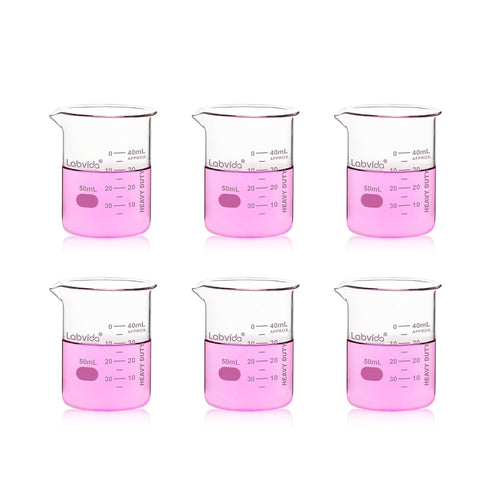 6pcs 50ml Upgraded Thick Glass Beakers, Beaker Shot Glasses Set, 3.3 Boro Griffin Low Form