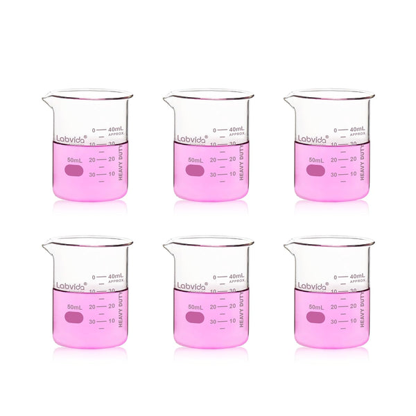 6pcs 50ml Upgraded Thick Glass Beakers, Beaker Shot Glasses Set, 3.3 Boro Griffin Low Form