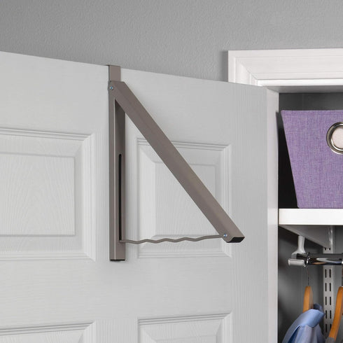 HOLDN’ STORAGE Over The Door Hanger, Single Foldable Rack Organizer for Coats, Clothes & Towels, Satin Nickel