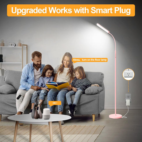 18W 1800LM Dimmable marctronic Pink LED Floor Lamp, Bright Floor Lamp with Remote & Works with Smart Plug, Timing Eye