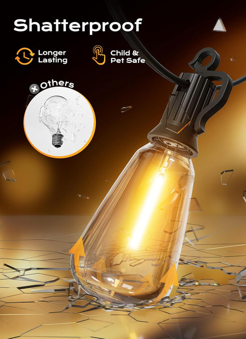 30FT 11+1 ST38 Dimmable IP65 Brightown Outdoor String Lights, LED LED Patio Lights Shatterproof, Waterproof Connectable
