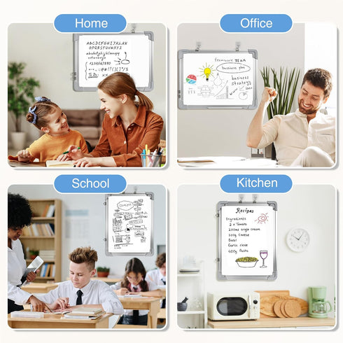 White Board Dry Erase - 12" x 16" Magnetic Double-Sided Board, 6 Markers, 4 Magnets, 1 Eraser for School, Office
