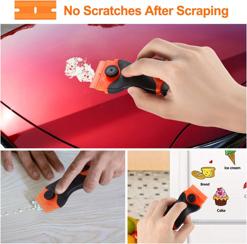2PACK Razor Blade Scraper, 2-in-1 Tool with 12Pcs Plastic & 7Pcs Metal Blades for Multi-Purpose Cleaning