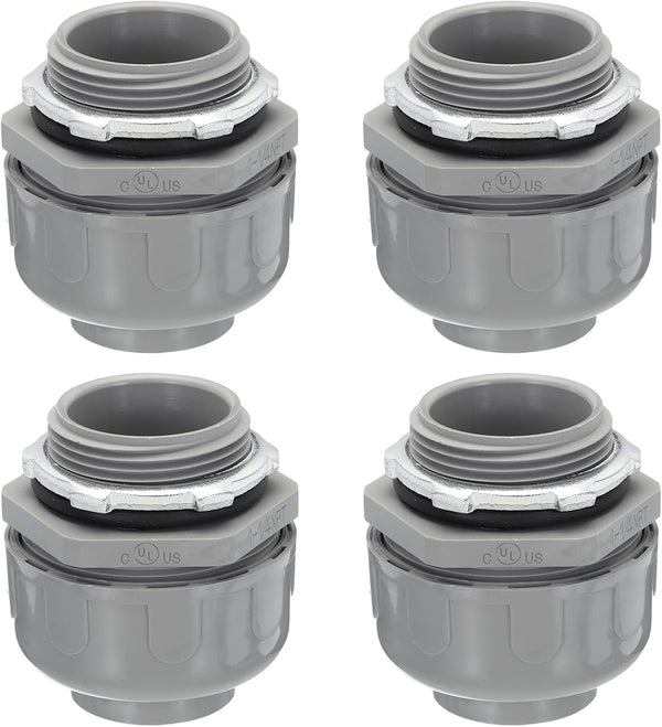 MECCANIXITY Liquid Tight Connector 1-1/4NPT Non-metallic PVC Conduit Fitting Pack of 4 (Straight, 180D) UL Listed