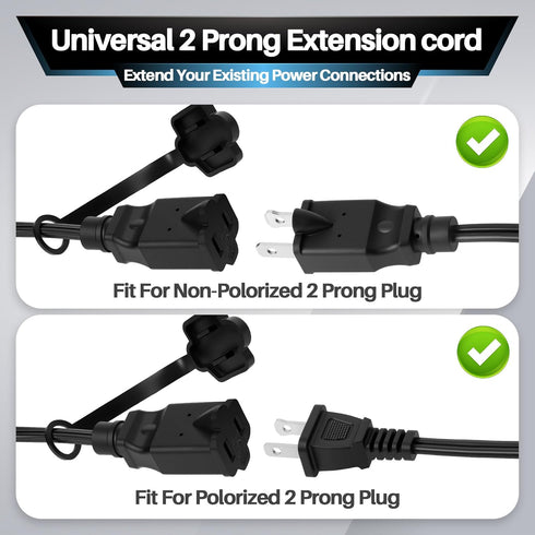 Lamroyce 1Feet 2 2-Prong 10A 125V, 1-15P 1-15R Short Prong Extension Power Cord with Safety Plug Cap, US AC Male
