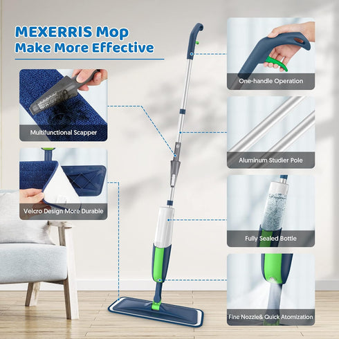5 2 Commercial Spray Wet Mops for Hardwood Floor Cleaning: MEXERRIS Floor Mop with Washable Pads for Swiffer Powermop