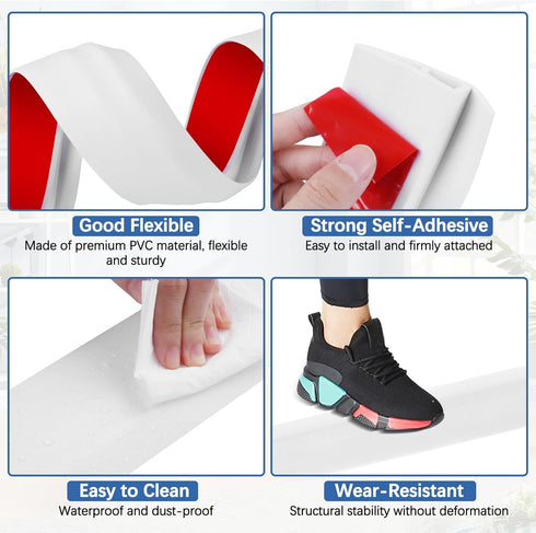 Floor Transition Strip Self Adhesive for Vinyl Door Threshold, Carpet Edging Strip from 2/5" to 3/5" (White, 3.3 Ft)