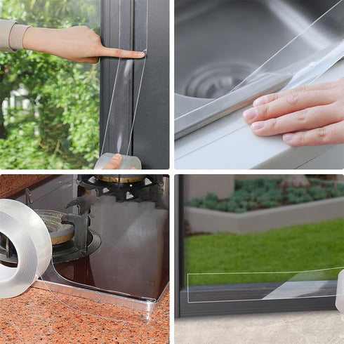 Transparent Window Weather Sealing Tape - Clear Draft Isolation Sealing Film Tape for Doors, Windows, and Shower Glass
