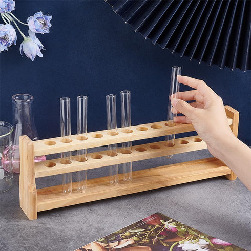OLYCRAFT 12 Holes Wooden Test Tube Rack, 10ML Display Stand for Chemistry Laboratory