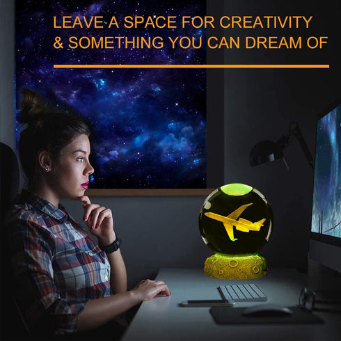 3D 3.15 Inch (80mm) 16 Planes Night Light, Aviation Gifts, Crystal Ball Airplane Night Light with Remote, Pilot Lamps
