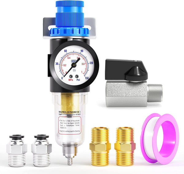 TAILONZ PNEUMATIC 1/4 Inch NPT AFR2000 Air Filter Pressure Regulator Kit (0 to 145 Psi) with Gauge