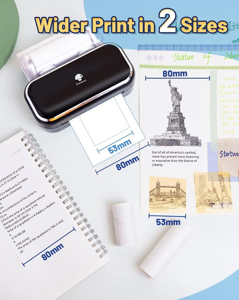 Phomemo M03 Notes Printer, 2024 Upgrade Portable Printer for 2 Inch and 3 Inch Width Thermal Paper, Bluetooth Wireless