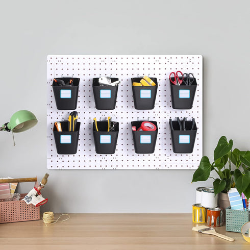 Namalu 12 Pack Peg Board Storage Bins with Labels and Hooks, Square Box Shape Organizer for Craft Room