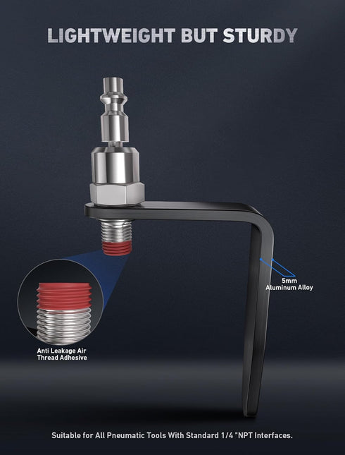 Pneumatic Tool Rafter Hook Hanger with 1/4 Inch & 360 Swivel Air Fitting, Lightweight Aluminum Holder