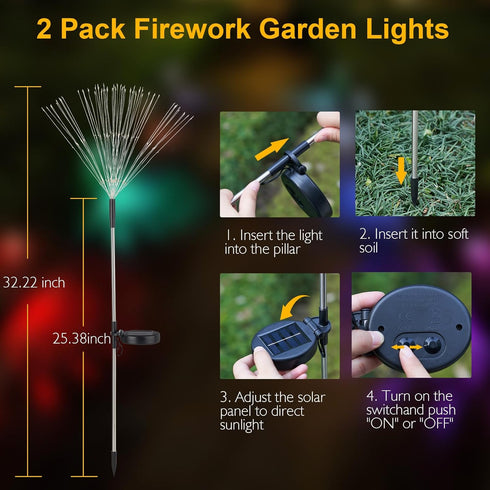 150 8 (2 Pack 300LED) SUNNEST Solar Lights Outdoor, LED Firework Light with Modes Solar Garden Light for Yard Outside