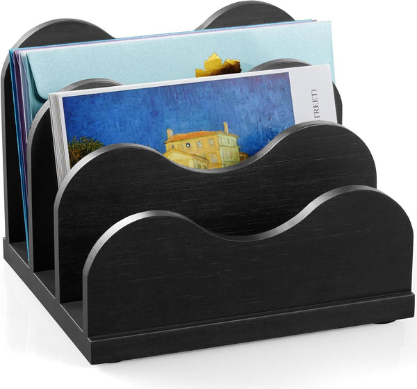 DRASTAR Mail Organizer Countertop, Letter Holder for Desk, 3 Slots Black Small File Holder for Home Office