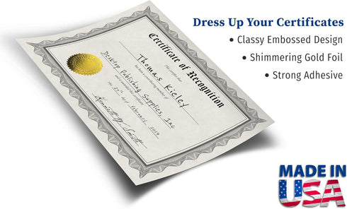 Embossed Gold Foil Certificate Seals - Excellence, Honor, Achievement Award Stickers - 100 Pack, 2" Diameter
