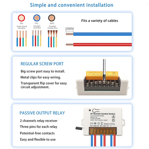 DieseRC 2 Channels Wireless Relay Remote Control Switch, 433Mhz RF AC 110V 120V 220V 240V, 10A Relay Receiver