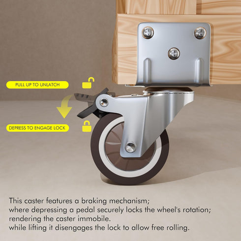 2 Inch 4-Pack 2 2 Side Mount Casters with Swivel & Brake, L-Shape Plate for Furniture, Cabinets, Coffee Tables, Plant