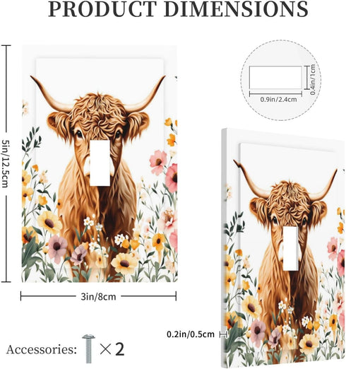 HTSAHKV 3 5 Inch Cute Highland Cow Flower Wall Plate Light Switch Cover Single Gang Outlet Faceplate Print Plate Cover