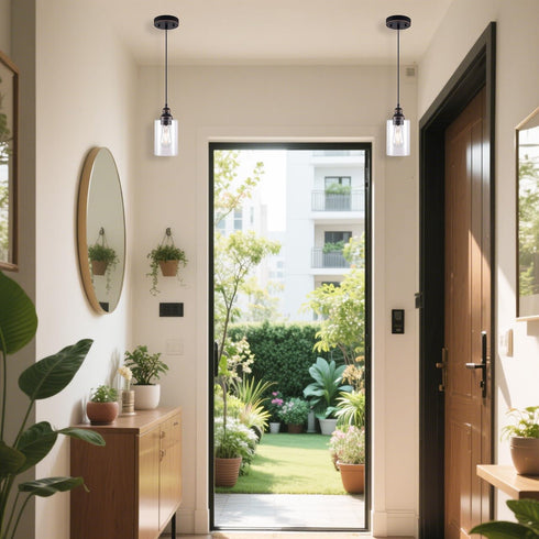 1-Pack Pendant Light Fixture, Adjustable Hanging Ceiling Lights, Anti-Rust Metal Hanging Light Fixtures with Clear