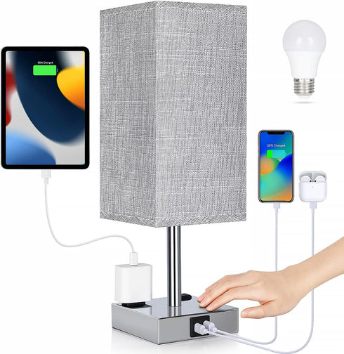 Soilsiu Bedside Lamp with USB Ports - Touch Control Table Lamp for