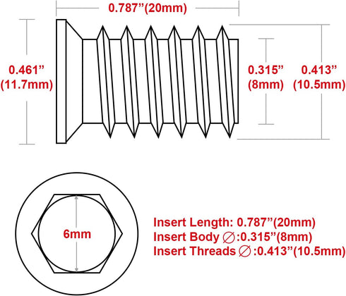 40Pcs Anwenk 1/4"-20 x 20mm Furniture Screw in Nut Threaded Wood Inserts Bolt Fastener Connector Hex Socket Drive for Wood Furniture Assortment (with Hex Spanner) by Anwenk