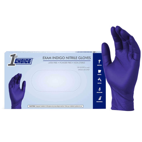 1st Choice Nitrile Disposable Gloves, XL, 3 Mil Blue Indigo, Box of 100, Latex Free Medical Gloves