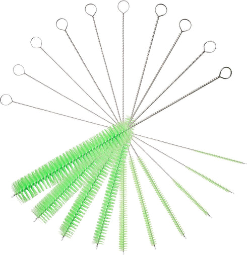 10" Tube Cleaning Brush Set, Green, 10 Pack Nylon Straw Brushes for Bottle, Straws, Pipe, Keyboard, Deep Cleaning