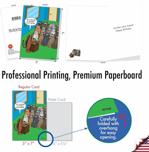 NobleWorks - 1 Funny Animal Card for Birthdays - Pet Cat and Dog Humor, Birthday Notecard with Envelope