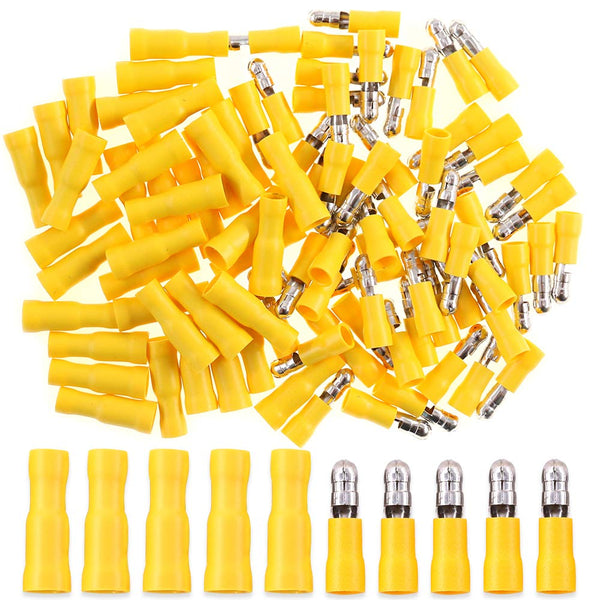 Hilitchi 50Pairs Insulated Male Female Bullet Quick Splice Wire Terminals, Wire Crimp Connectors, Yellow, 12-10 Gauge