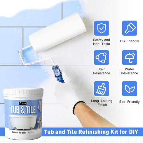 16.5 oz, 25-30sq.ft DWIL Tub and Tile Paint Tub Paint for Bathtub, Tile Refinishing with Hardener, Water Based, Low