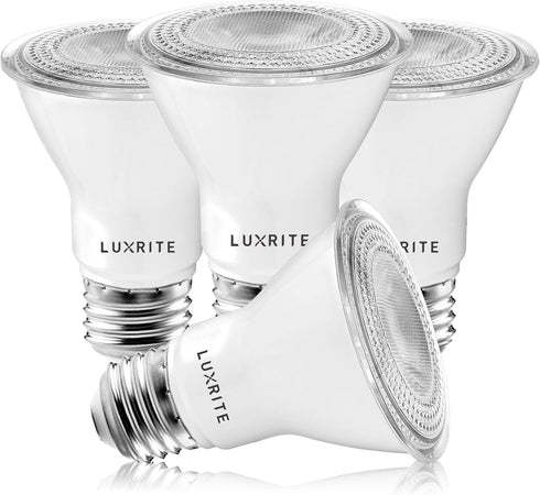 LUXRITE 4 Pack PAR20 LED Bulbs, 50W Equivalent, 3500K Natural White, Dimmable, 500 Lumens, E26 Base