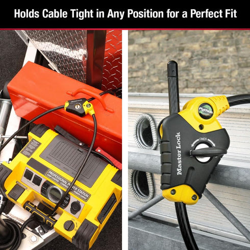 6 3/8-Inch 8413DPF Master Lock Black and Yellow Python Cable Lock with Key, Outdoor Lock for Bikes, Trail Cameras