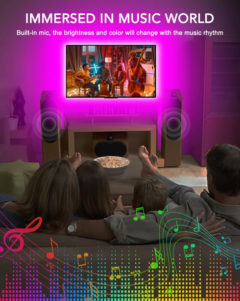 LED Lights for TV, 9.84ft RGB Strip Lights for 32-43 in TV, Bluetooth APP Remote Control Music Sync Light Strip