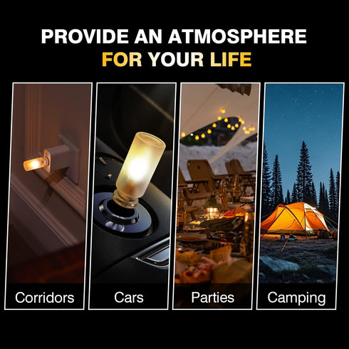 TWOHORSER Bulb,Flame Vehicle,Bedroom,Hallway,Camping,2-pack Portable USB Night Light Effect Lamp with Remote Control
