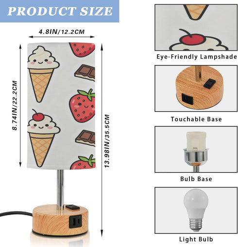 MOOCG Summer 3 Dimmable Ice Cream Touch Control Table Lamp with Fabric Shade, Color Temperatures LED Desk Lamp, Eye