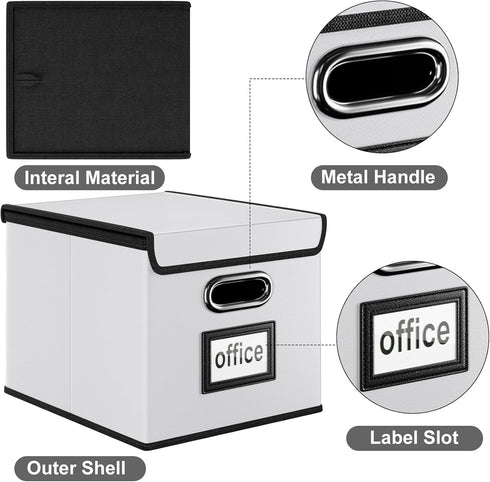Huolewa Portable Leather File Organizer Boxes with Lids, Collapsible File Folder Organizer Boxes, Decorative Small