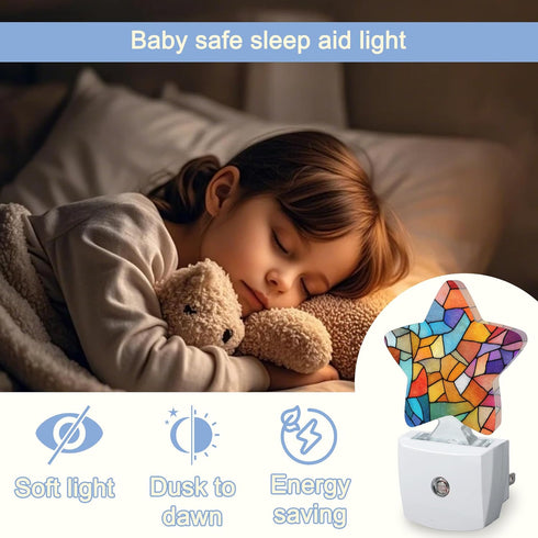Colorful Stained Glass Dusk to Dawn Star Night Light,Abstract Smart Sensor Nightlight for Bedroom Kitchen Hallway