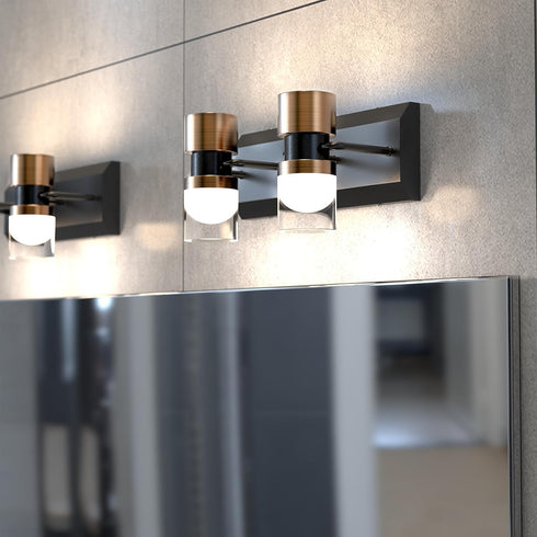 2 LED Bathroom Vanity Light Fixtures, Light Black and Gold Wall Sconces Lighting, Modern Bathroom Light Fixtures, Led