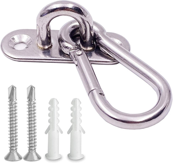 10 Pcs Stainless Steel 1.8 inch Pad Eye Plate U Hooks + 10 Pcs Snap Hook, Marine Hardware with Screws