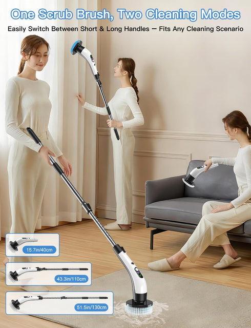 400RPM/Mins, 9 IPX7 Electric Spin Scrubber with Power LCD Display, Cordless Bathroom Cleaning Brush with Adjustable