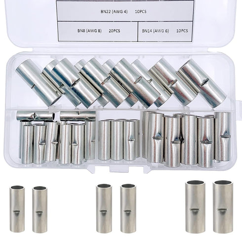 40 Pcs Non Insulated Butt Connectors Kit, AWG 4 6 8 Gauge Uninsulated Electrical Wire Crimp Ferrule Terminals