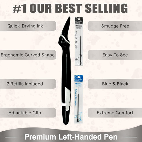 Lefty’s Left Handed Pen Ballpoint, No Smear Quick-Dry Pens for Lefties, Soft Grip for Effortless Writing (Black)